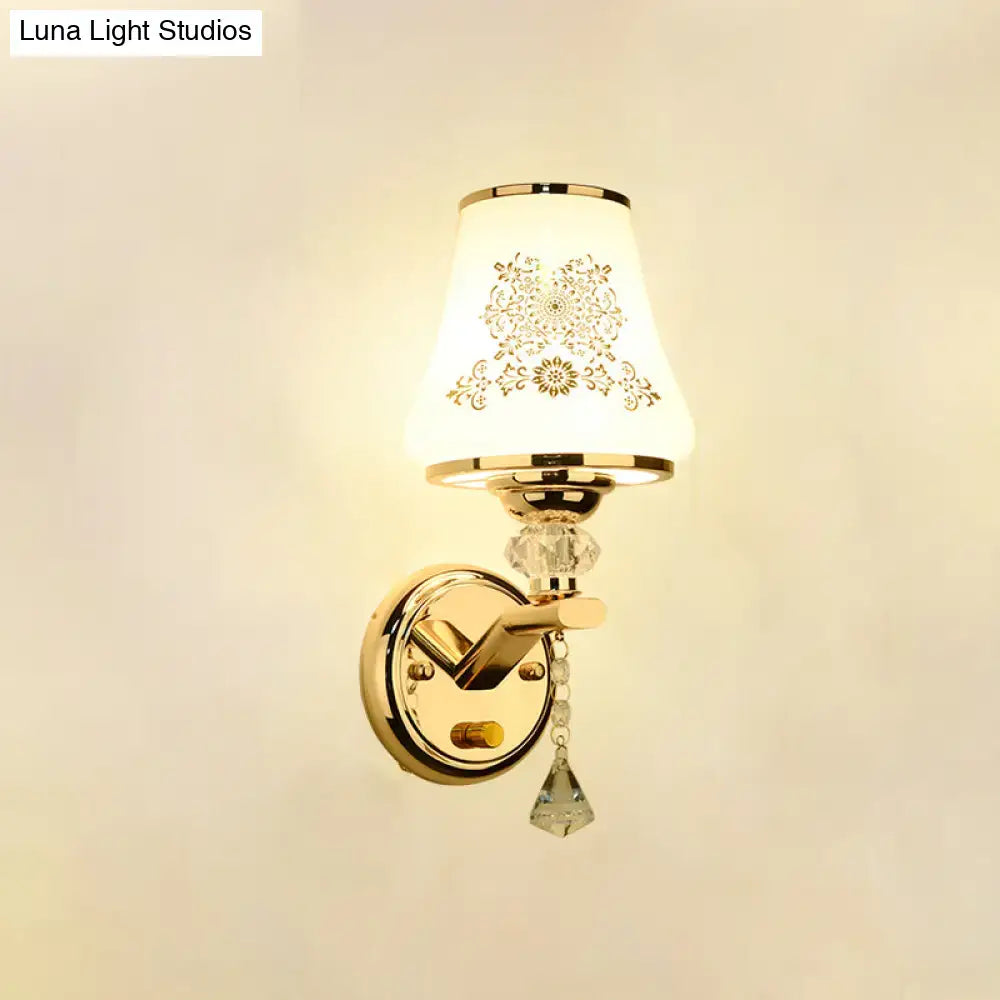 Gold Crystal Tapered Glass Wall Light wall sconce with crystal pendant by Decorbites on Tampa Home & Garden Store