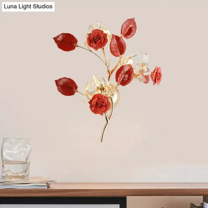 Elegant Gold Branch Wall Lamp With White Rose