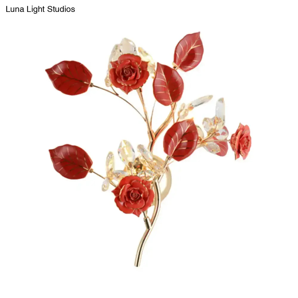 Elegant Gold Branch Wall Lamp With White Rose