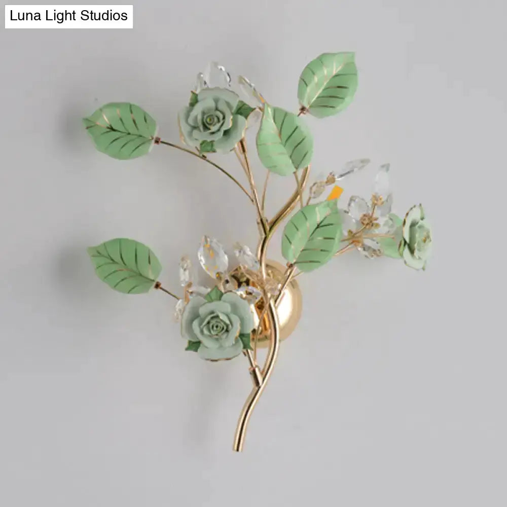 Elegant Gold Branch Wall Lamp With White Rose