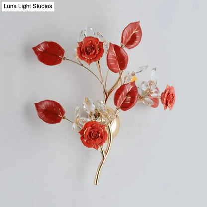 Elegant Gold Branch Wall Lamp With White Rose