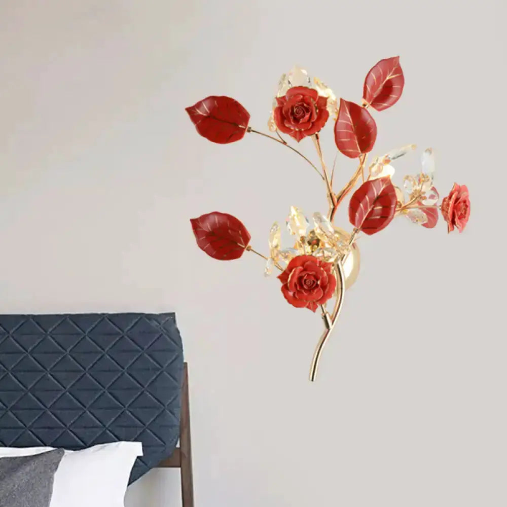Elegant Gold Branch Wall Lamp With White Rose
