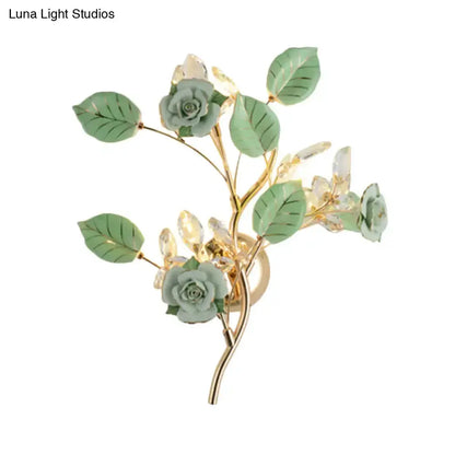 Elegant Gold Branch Wall Lamp With White Rose