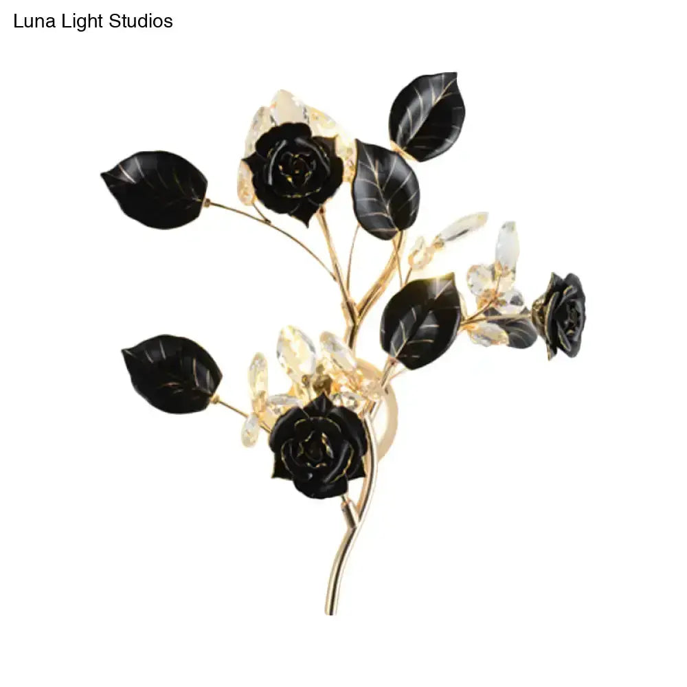 Elegant Gold Branch Wall Lamp With White Rose