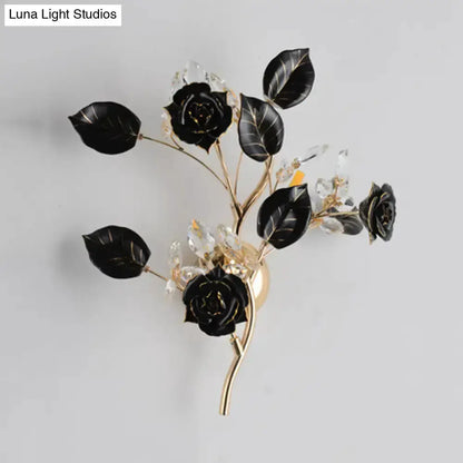 Elegant Gold Branch Wall Lamp With White Rose
