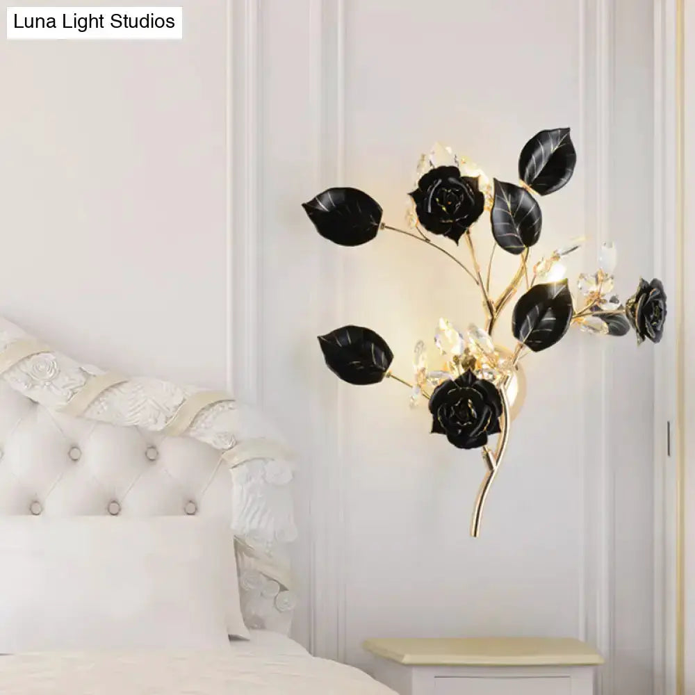 Elegant Gold Branch Wall Lamp With White Rose