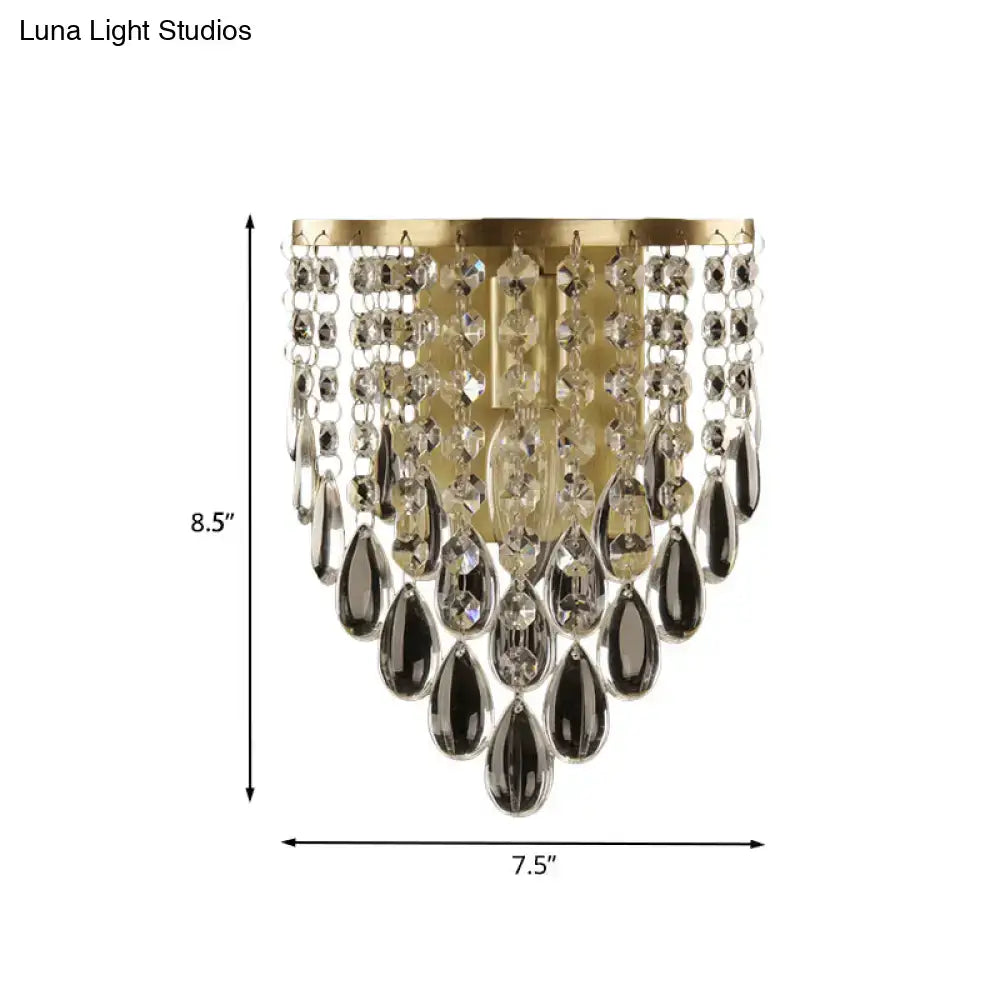 Brass crystal beveled single-light sconce by Decorbites with hanging crystal drops on Tampa Home & Garden Store