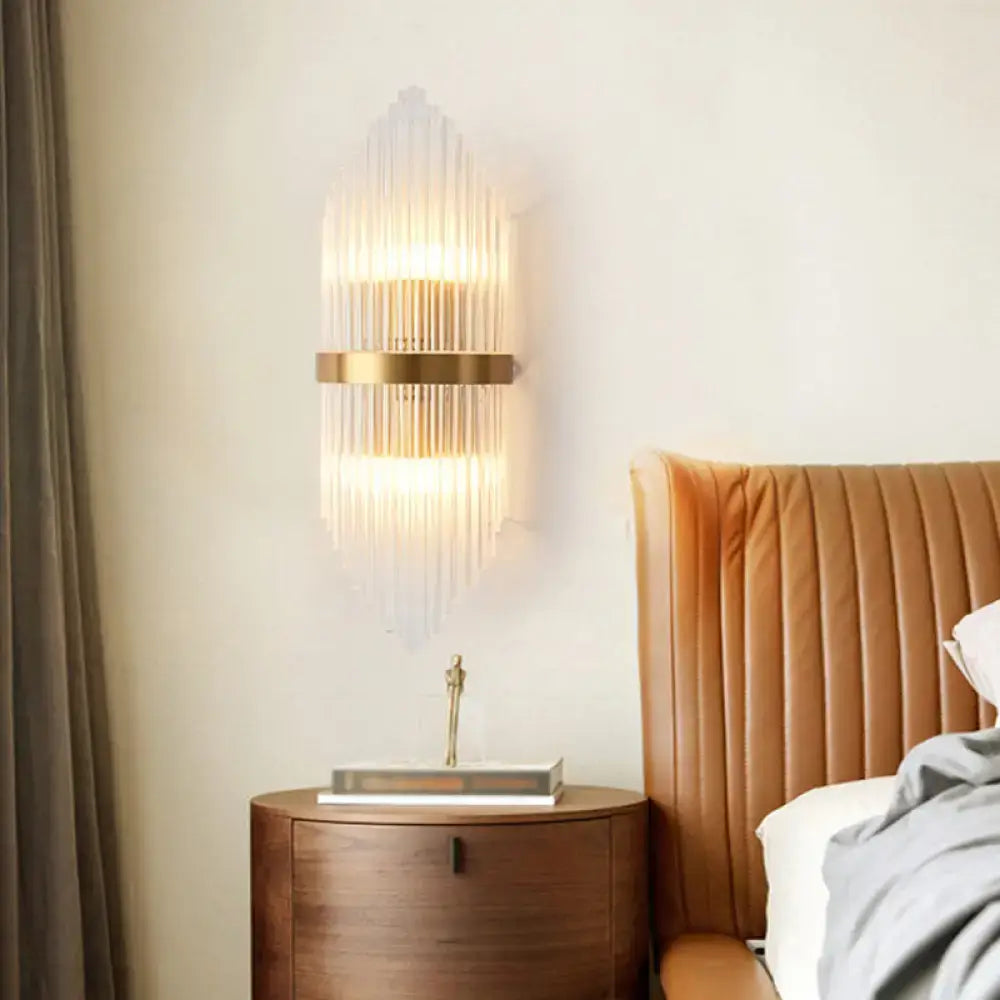 Elegant gold crystal prism wall sconce with vertical prisms and metallic band for living room on Tampa Home & Garden Store