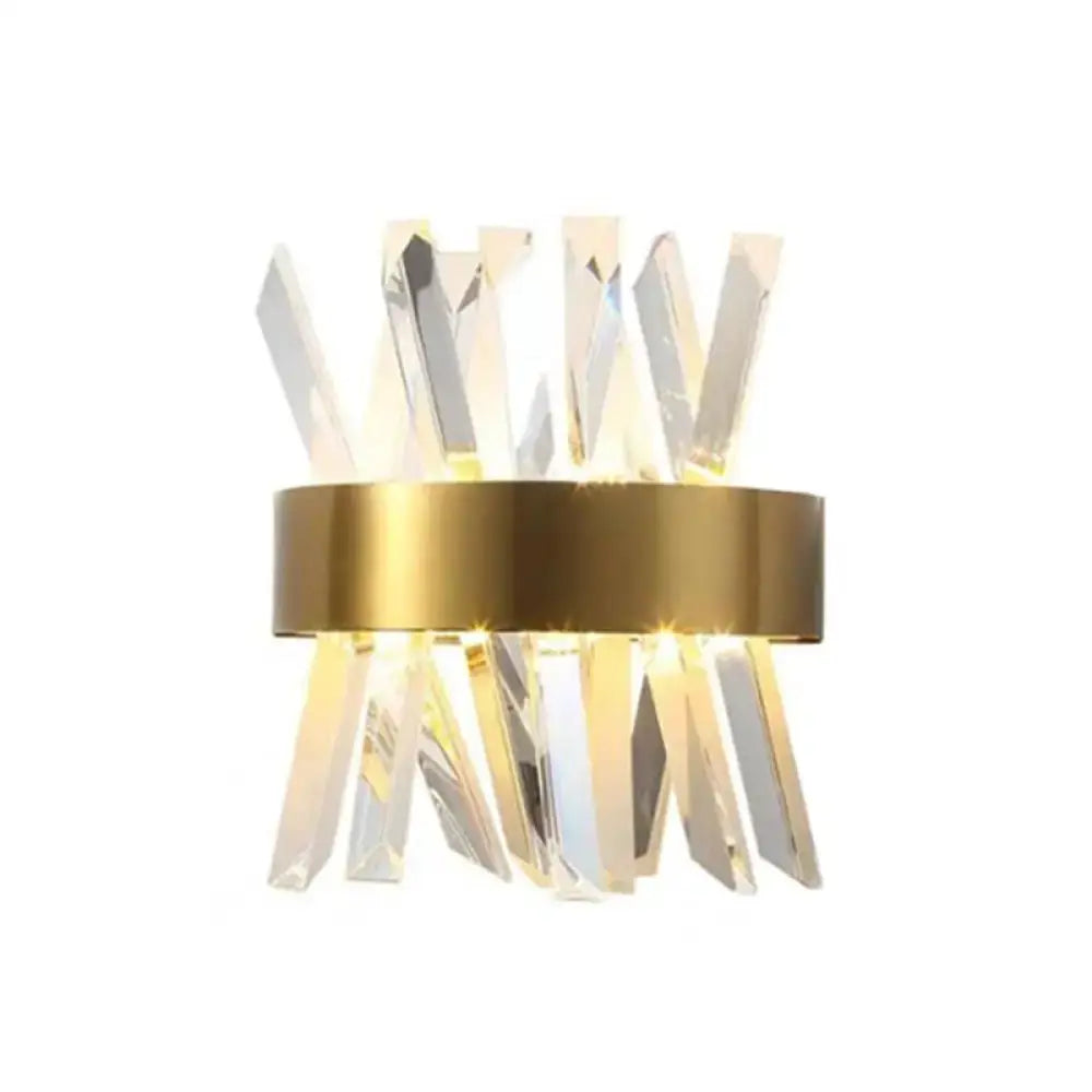 Elegant gold crystal prism wall sconce by Decorbites with clear angular prisms and gold band on Tampa Home & Garden Store