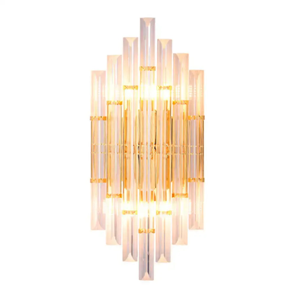 Gold crystal prism wall sconce with vertical prisms for glamorous living room lighting on Tampa Home & Garden Store