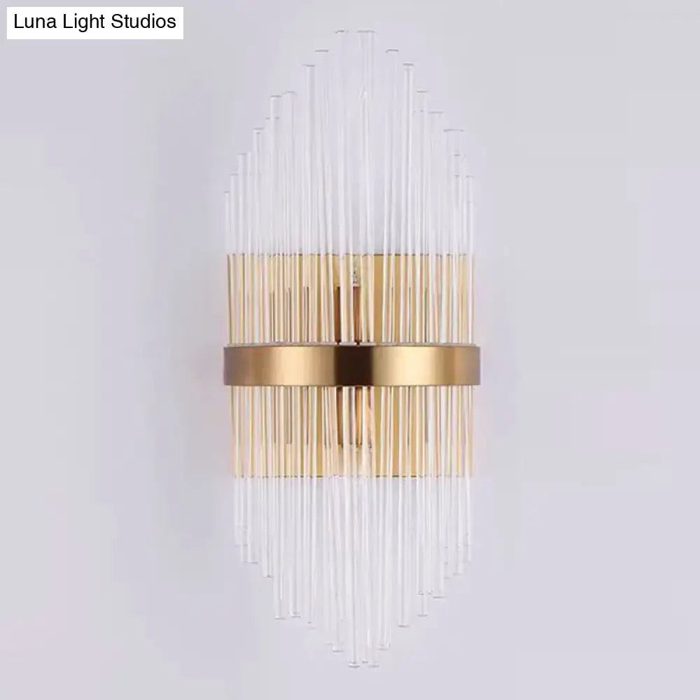 Elegant gold crystal prism wall sconce by Decorbites with clear crystal strands on Tampa Home & Garden Store