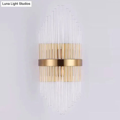 Elegant gold crystal prism wall sconce by Decorbites with clear crystal strands on Tampa Home & Garden Store