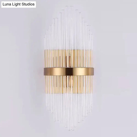 Elegant gold crystal prism wall sconce by Decorbites with clear crystal strands on Tampa Home & Garden Store