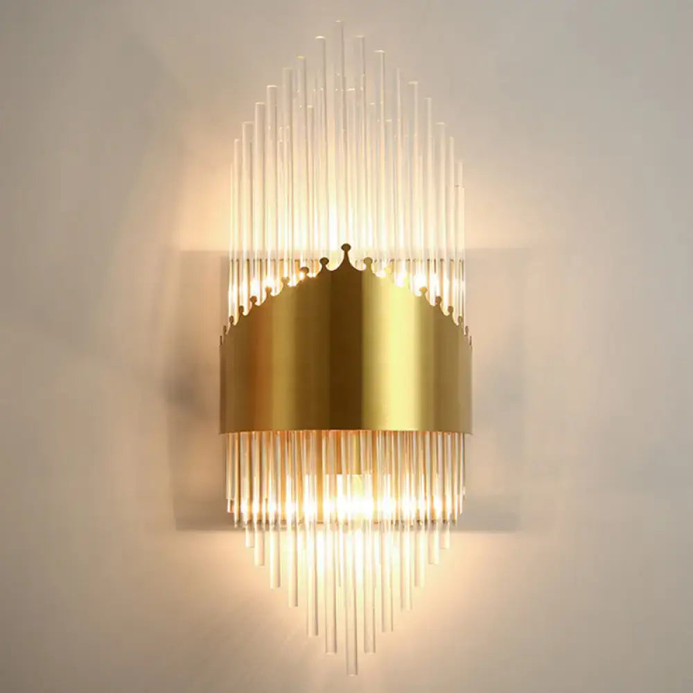 Elegant gold crystal prism wall sconce by Decorbites with crystal fringe for living rooms on Tampa Home & Garden Store