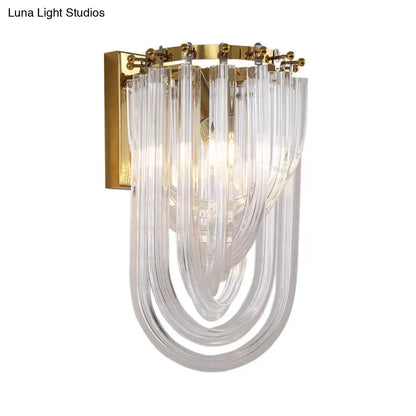 Gold crystal twisted adjustable wall lamp by Decorbites with cascading clear glass strands on Tampa Home & Garden Store