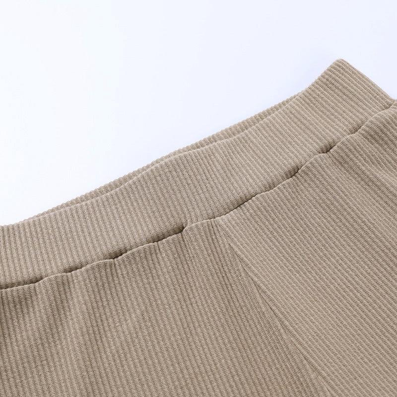 Leggings beige high-waist cotton fitness with breathable ribbed knit fabric on Tampa Home & Garden Store