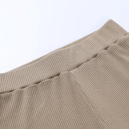 Leggings beige high-waist cotton fitness with breathable ribbed knit fabric on Tampa Home & Garden Store