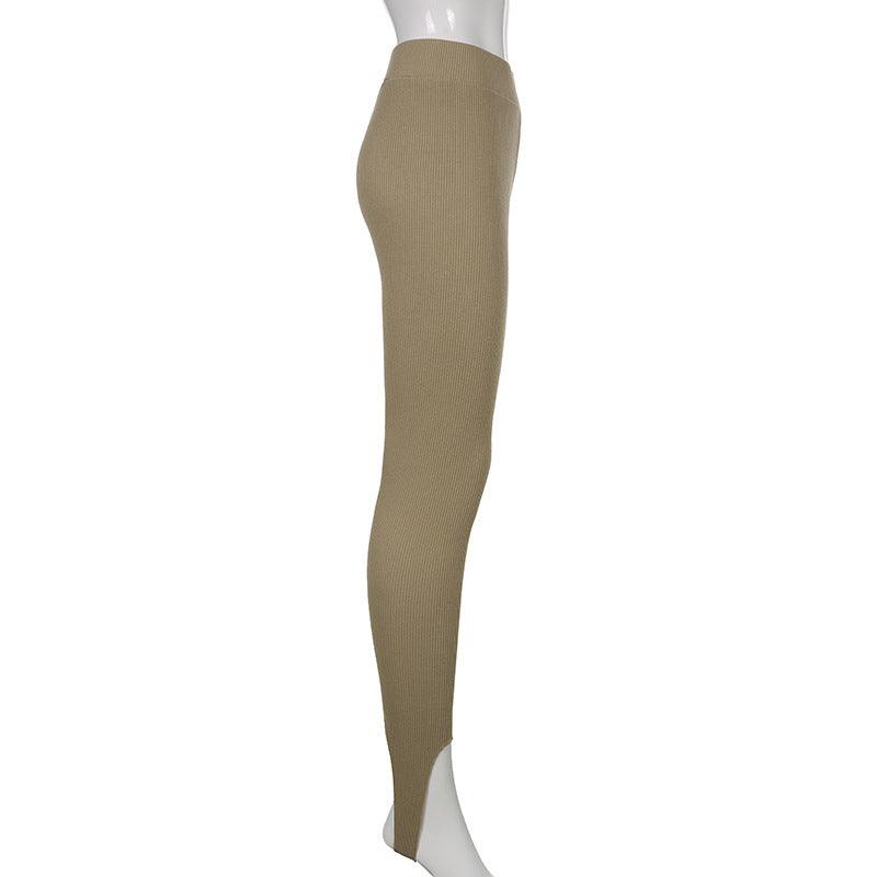 Leggings Stevvex beige high-waist ribbed cotton fitness pants, full-length seamless push-up on Tampa Home & Garden Store