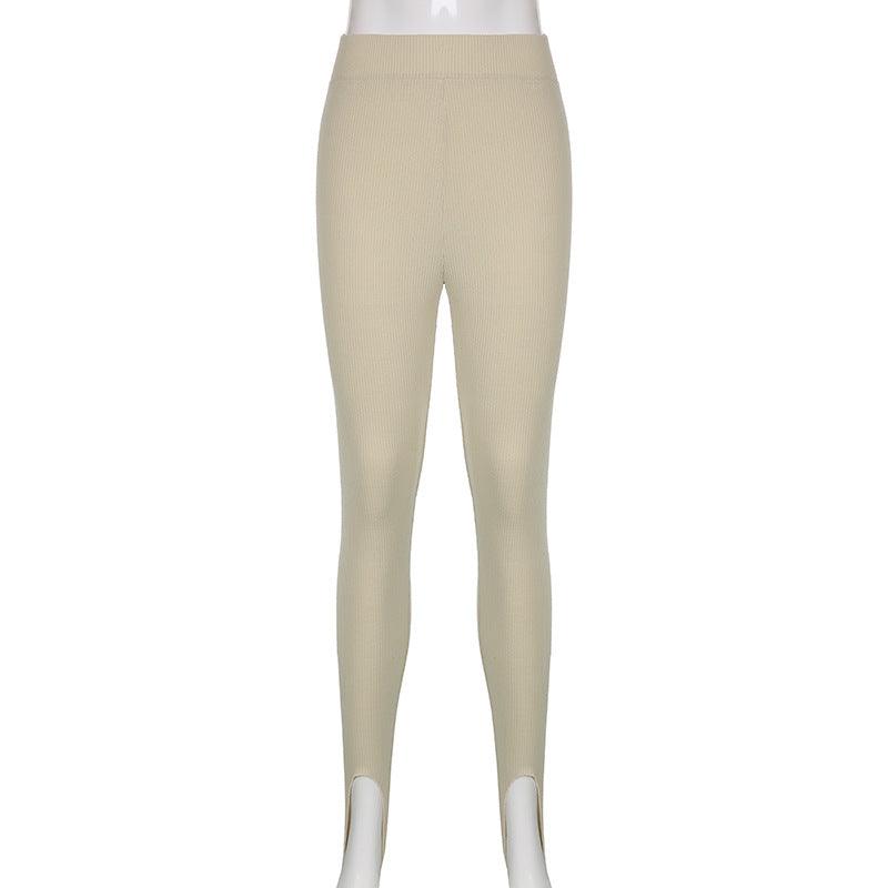 Stevvex beige high waist cotton fitness leggings with ribbed texture seamless for women on Tampa Home & Garden Store