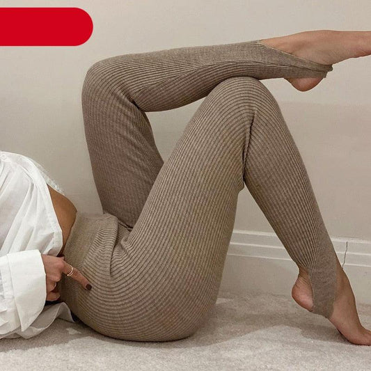 Stevvex high waist ribbed cotton leggings taupe, seamless workout pants for women on Tampa Home & Garden Store