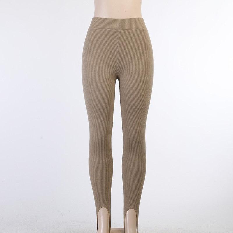 Stevvex beige high-waist cotton ribbed leggings for women, seamless fitness pants on Tampa Home & Garden Store