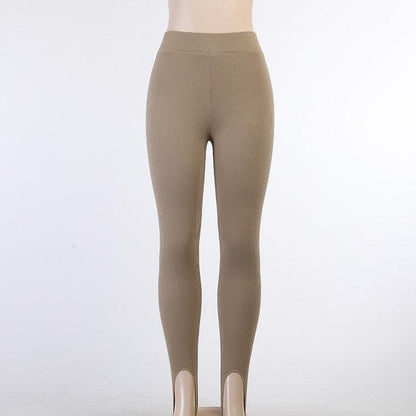 Stevvex beige high-waist cotton ribbed leggings for women, seamless fitness pants on Tampa Home & Garden Store