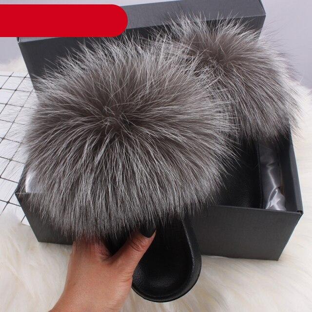 Indoor Fox Fur Slides for Women Eva Soft Sole