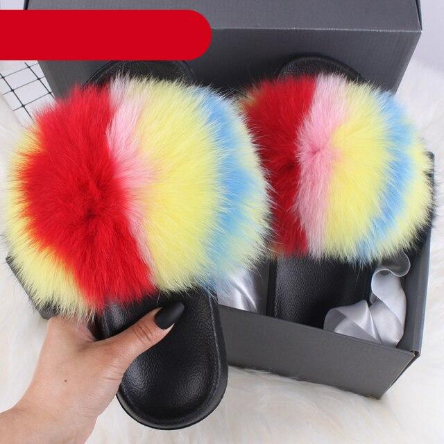 Indoor Fox Fur Slides for Women Eva Soft Sole