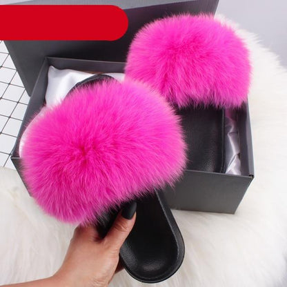 Indoor Fox Fur Slides for Women Eva Soft Sole