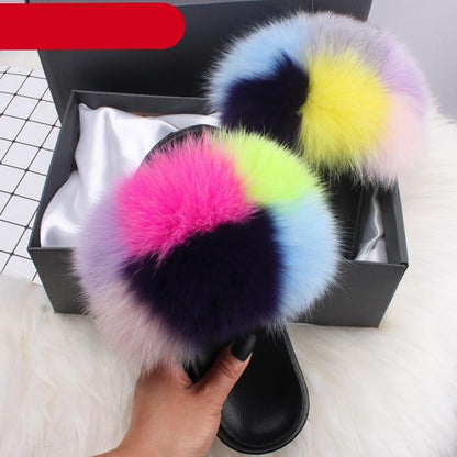 Indoor Fox Fur Slides for Women Eva Soft Sole