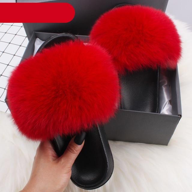 Indoor Fox Fur Slides for Women Eva Soft Sole