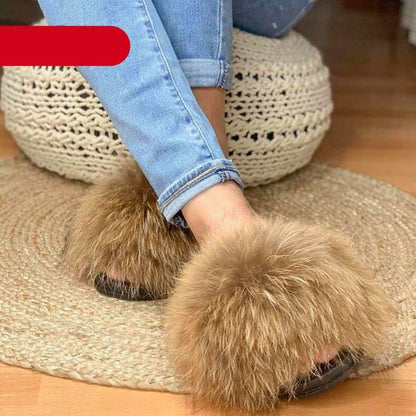Indoor Fox Fur Slides for Women Eva Soft Sole