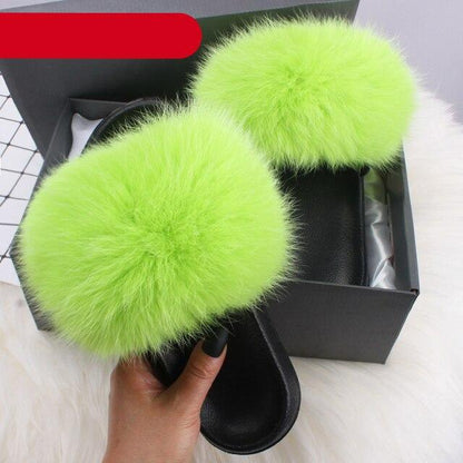 Indoor Fox Fur Slides for Women Eva Soft Sole