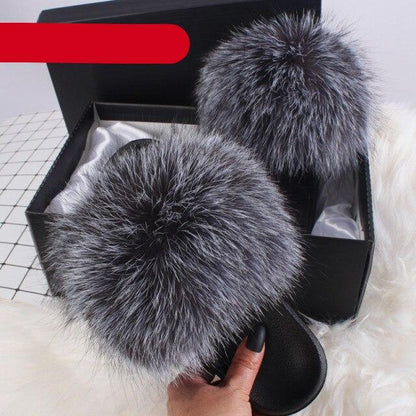 Indoor Fox Fur Slides for Women Eva Soft Sole