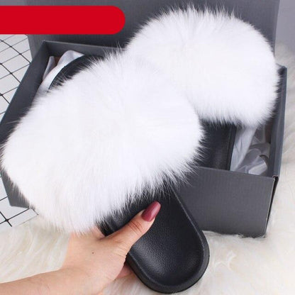 Indoor Fox Fur Slides for Women Eva Soft Sole