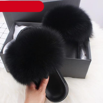 Indoor Fox Fur Slides for Women Eva Soft Sole