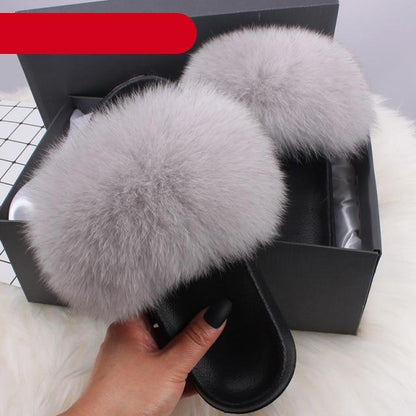 Indoor Fox Fur Slides for Women Eva Soft Sole