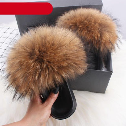 Indoor Fox Fur Slides for Women Eva Soft Sole
