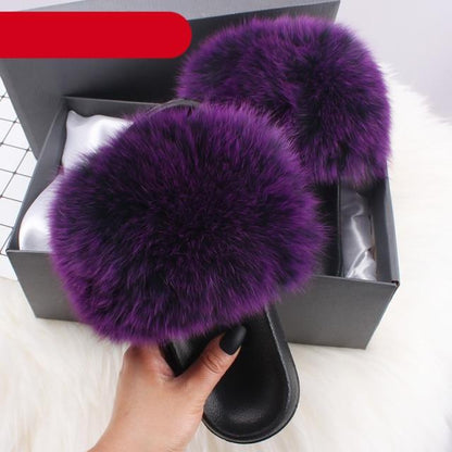 Indoor Fox Fur Slides for Women Eva Soft Sole