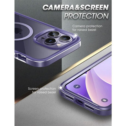 Stevvex purple iPhone 14 Pro Max case with clear frame and built-in screen protector, shockproof on Tampa Home & Garden Store
