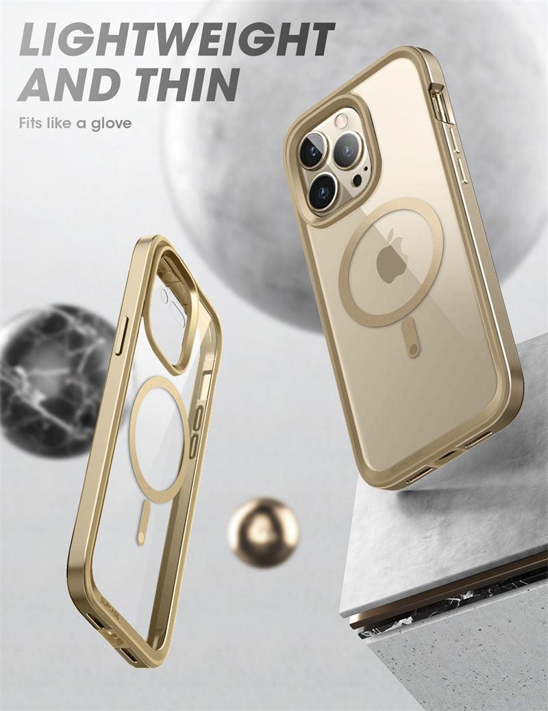 Stevvex iPhone 14 Pro Max case 6.7in clear with gold frame built-in screen protector two cases on Tampa Home & Garden Store