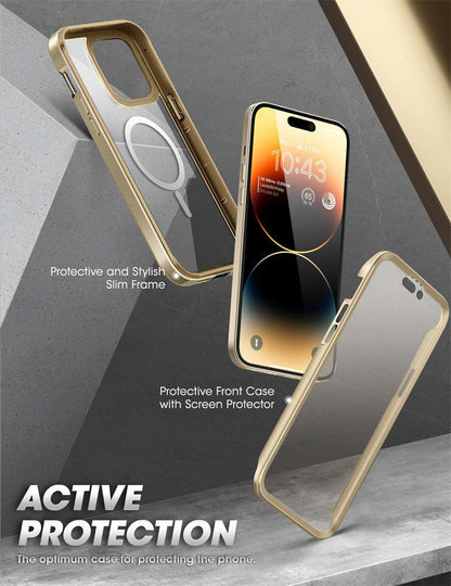 Stevvex iPhone 14 Pro Max case gold clear slim frame with built-in screen protector on Tampa Home & Garden Store