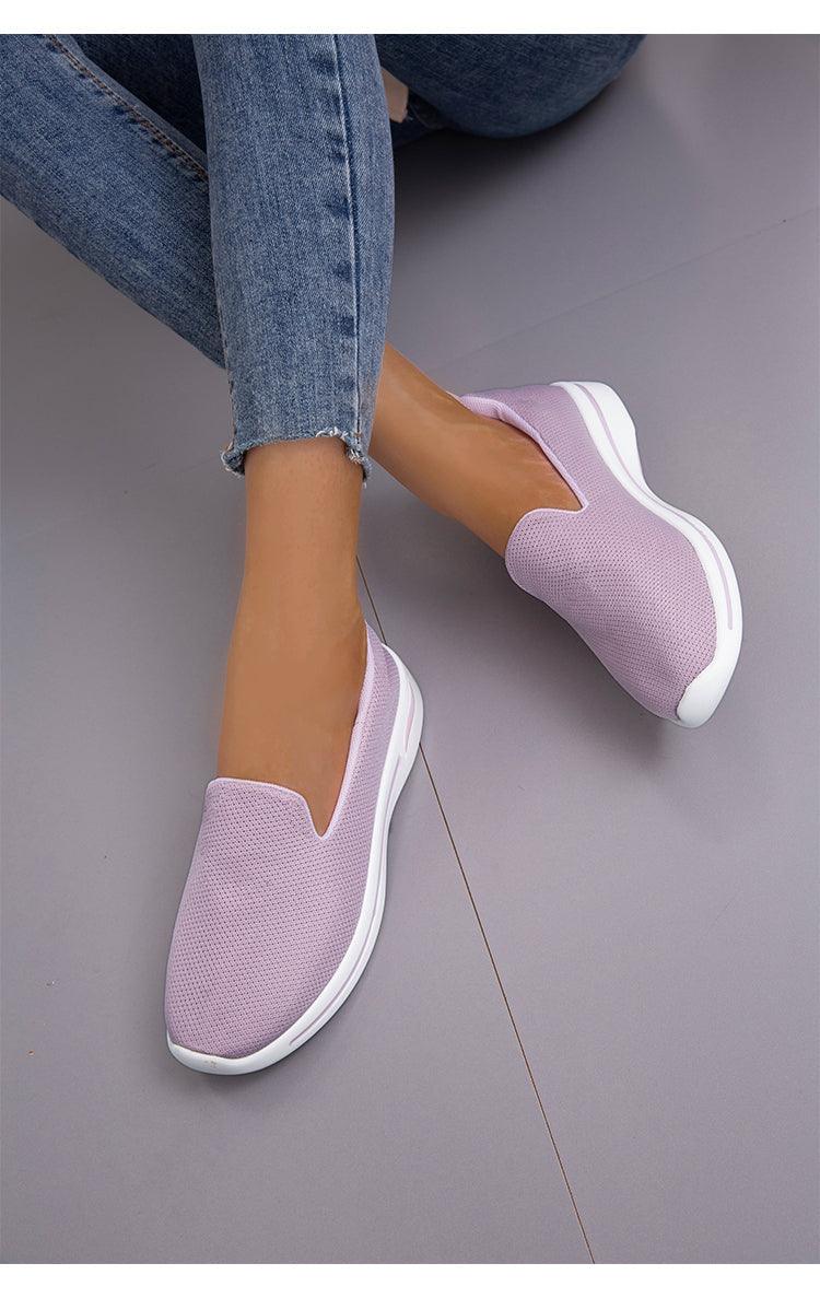 Stevvex lavender mesh slip-on sneakers for women with white sole, breathable casual espadrilles on Tampa Home & Garden Store