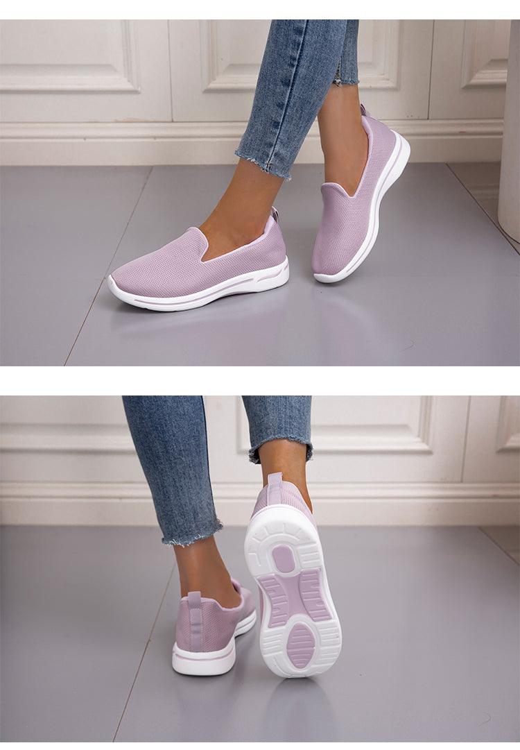 Stevvex women's lilac breathable mesh slip-on sneakers with white cushioned sole pair for walking on Tampa Home & Garden Store