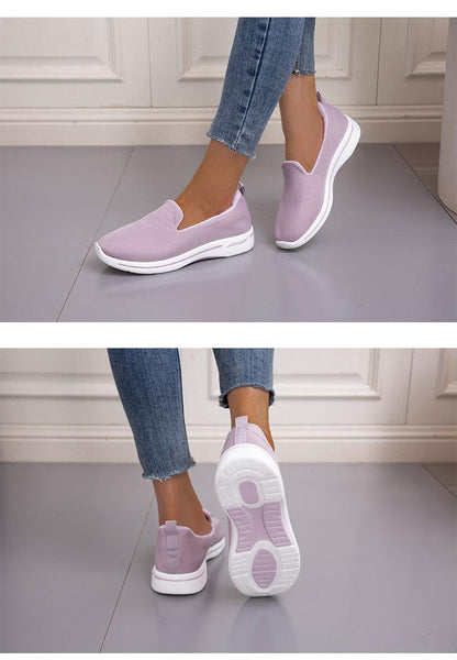 Stevvex women's lilac breathable mesh slip-on sneakers with white cushioned sole pair for walking on Tampa Home & Garden Store