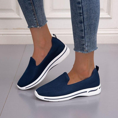 Stevvex women's navy mesh slip-on sneakers with breathable upper and white sole pair on Tampa Home & Garden Store