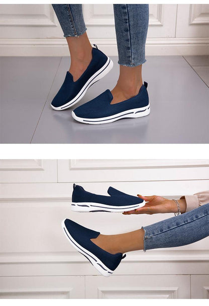 Stevvex women's navy mesh slip-on espadrilles breathable knit upper white sole casual sneakers on Tampa Home & Garden Store