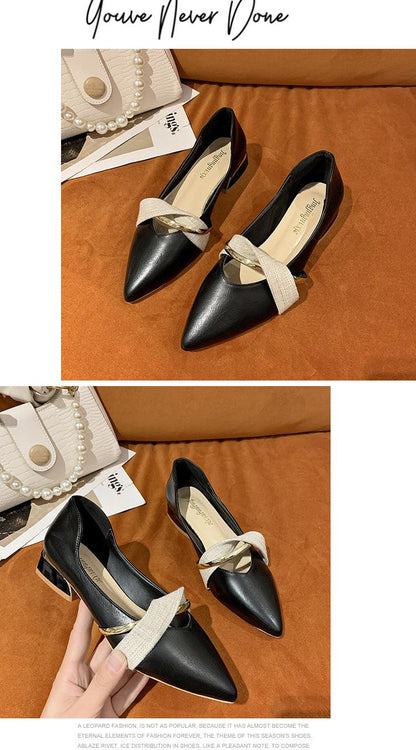 Stevvex black pointed-toe low-heel backless slippers with beige strap and gold ring on Tampa Home & Garden Store