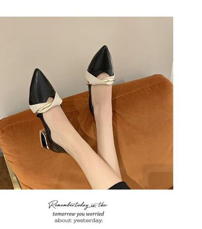 Stevvex slippers black pointed-toe low-heel backless with beige braided strap loafers on Tampa Home & Garden Store