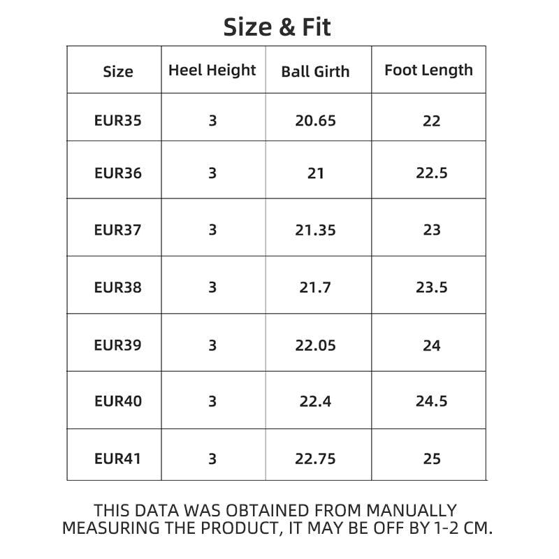 Stevvex ST85SH9554DTY slippers size chart EUR35–41, 3 cm heel, ball girth 20.65–22.75 cm on Tampa Home & Garden Store